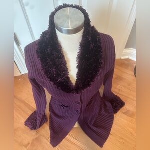 Women's Purple Sweater with Faux Fur Trim